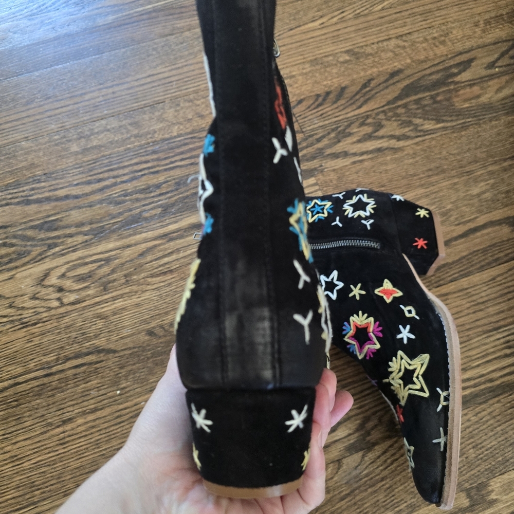 NEW FP Black Suede Celestial Star boho Embroidered Western Festival Ankle Boot - Picture 9 of 12